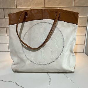 Coach Laura Signature Off White & Brown Embossed Leather Tote F18336